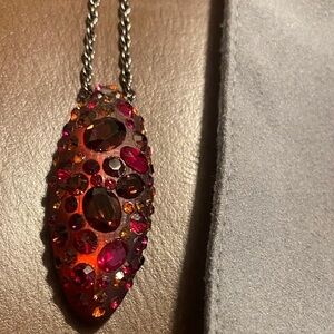 Alexis Bittar deep Red lucite and Crystal Pendant Necklace